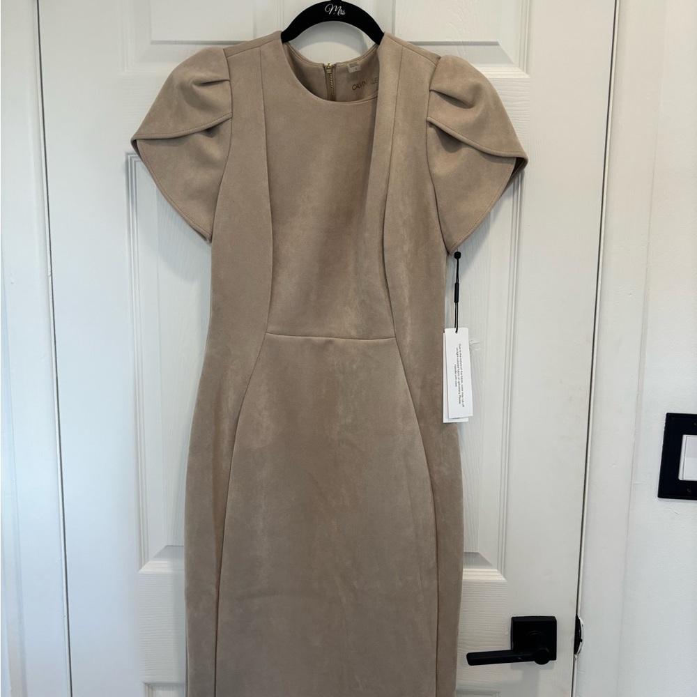 Calvin Klein Taupe Midi Sheath Dress